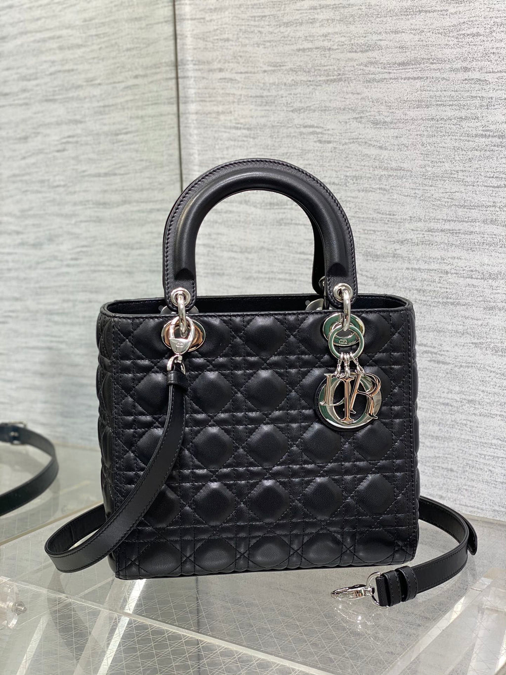 Dior Lady Dior Large Bag Black Cannage Lambskin Silver Hardware