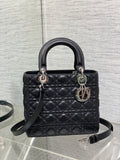 Dior Lady Dior Large Bag Black Cannage Lambskin Silver Hardware