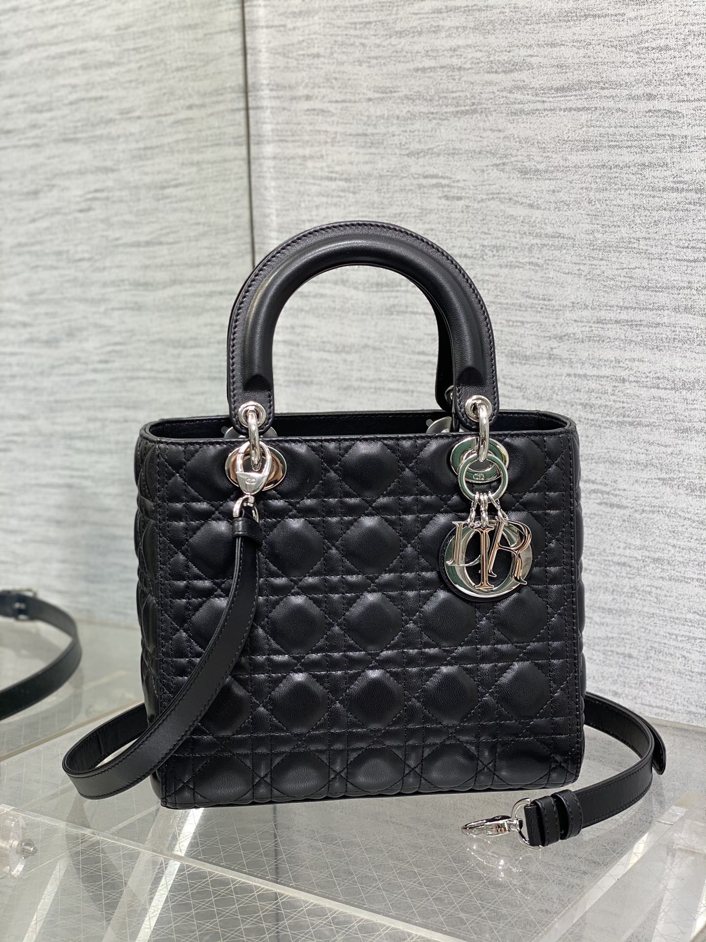 Dior Lady Dior Large Bag Black Cannage Lambskin Silver Hardware