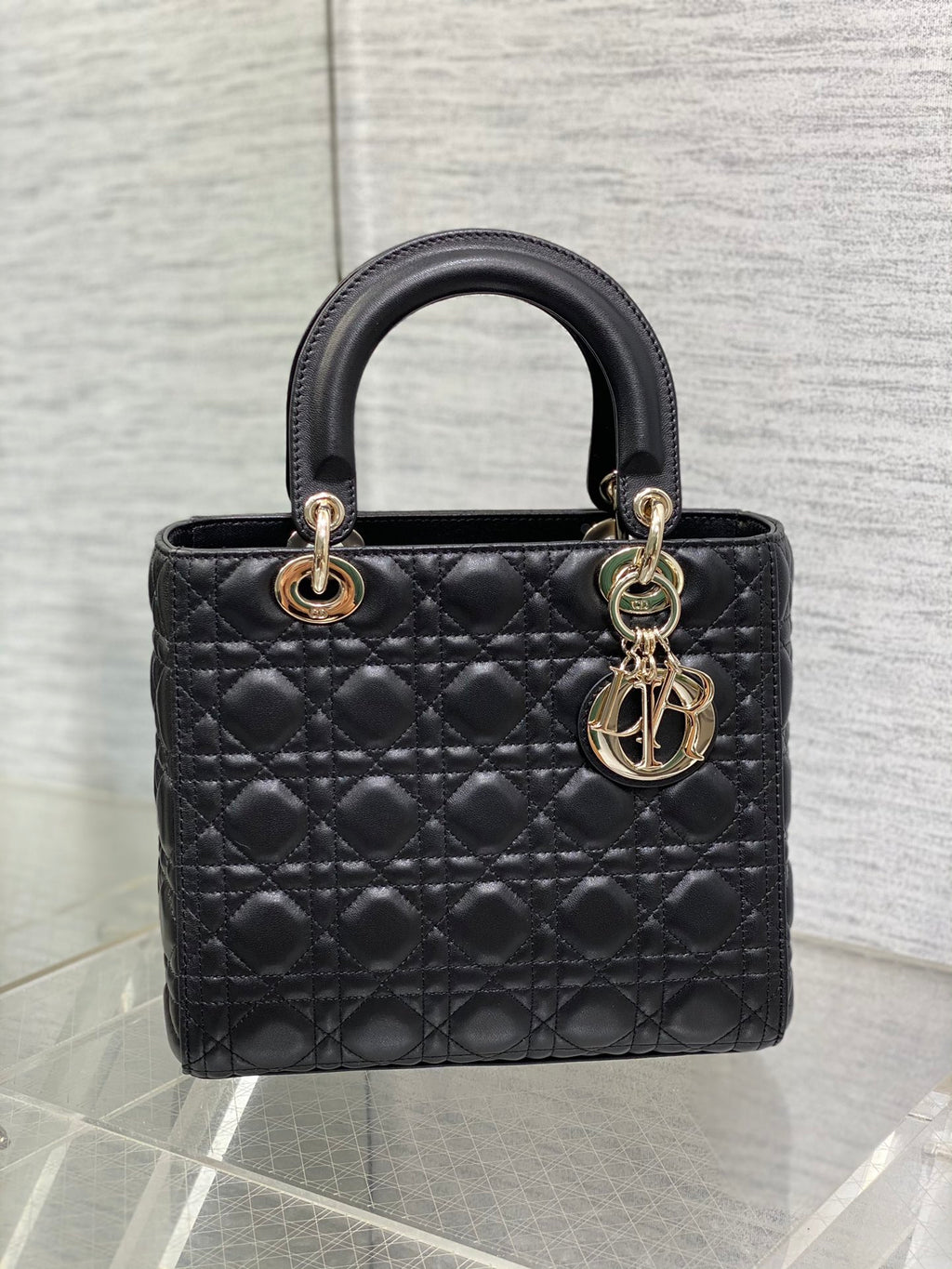 Dior Lady Dior Large Bag Black Cannage Lambskin Light Gold Hardware