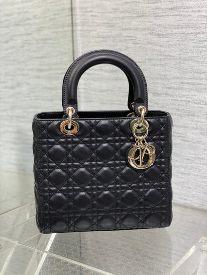 Dior Lady Dior Large Bag Black Cannage Lambskin Light Gold Hardware