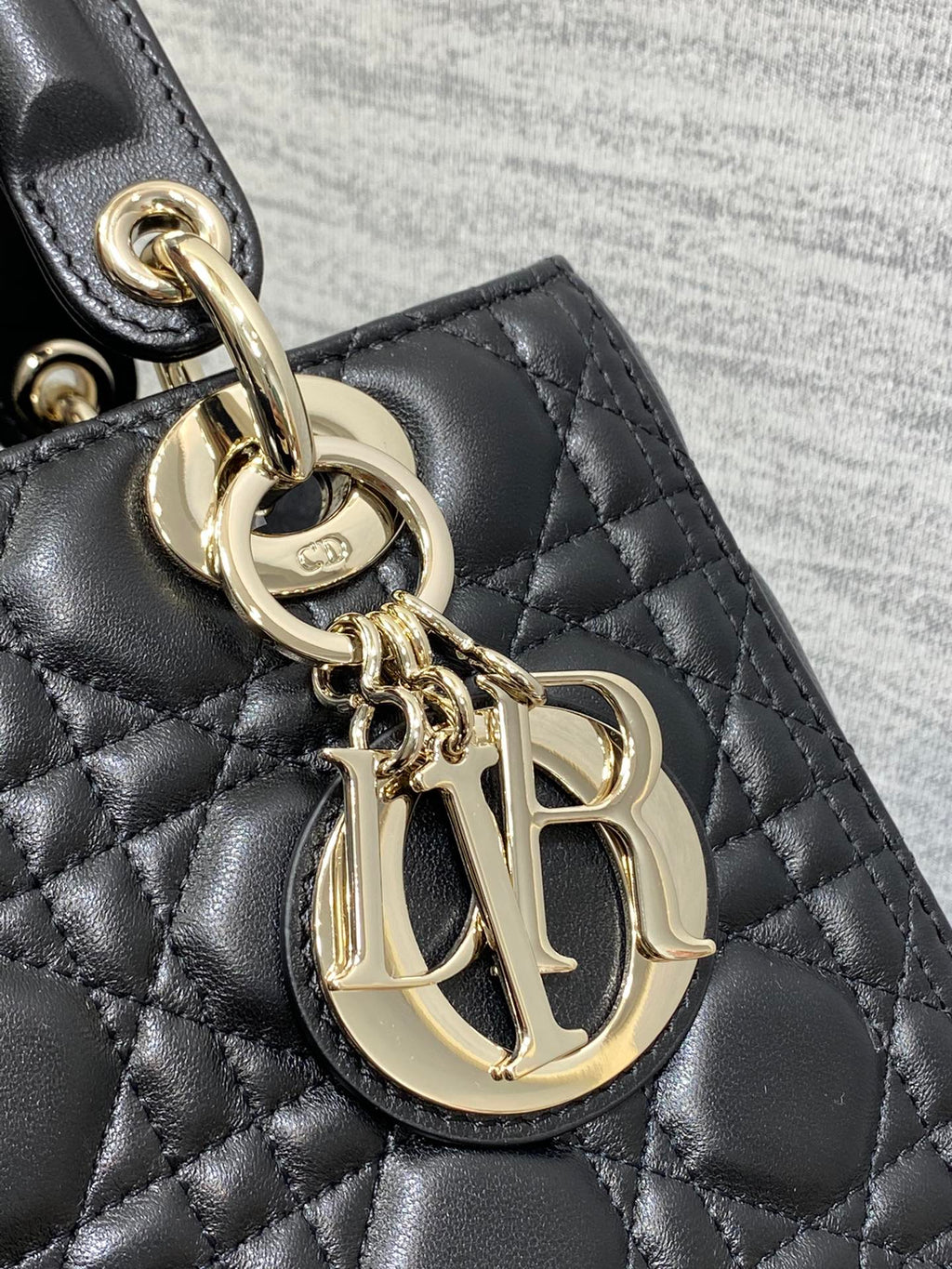 Dior Lady Dior Large Bag Black Cannage Lambskin Light Gold Hardware