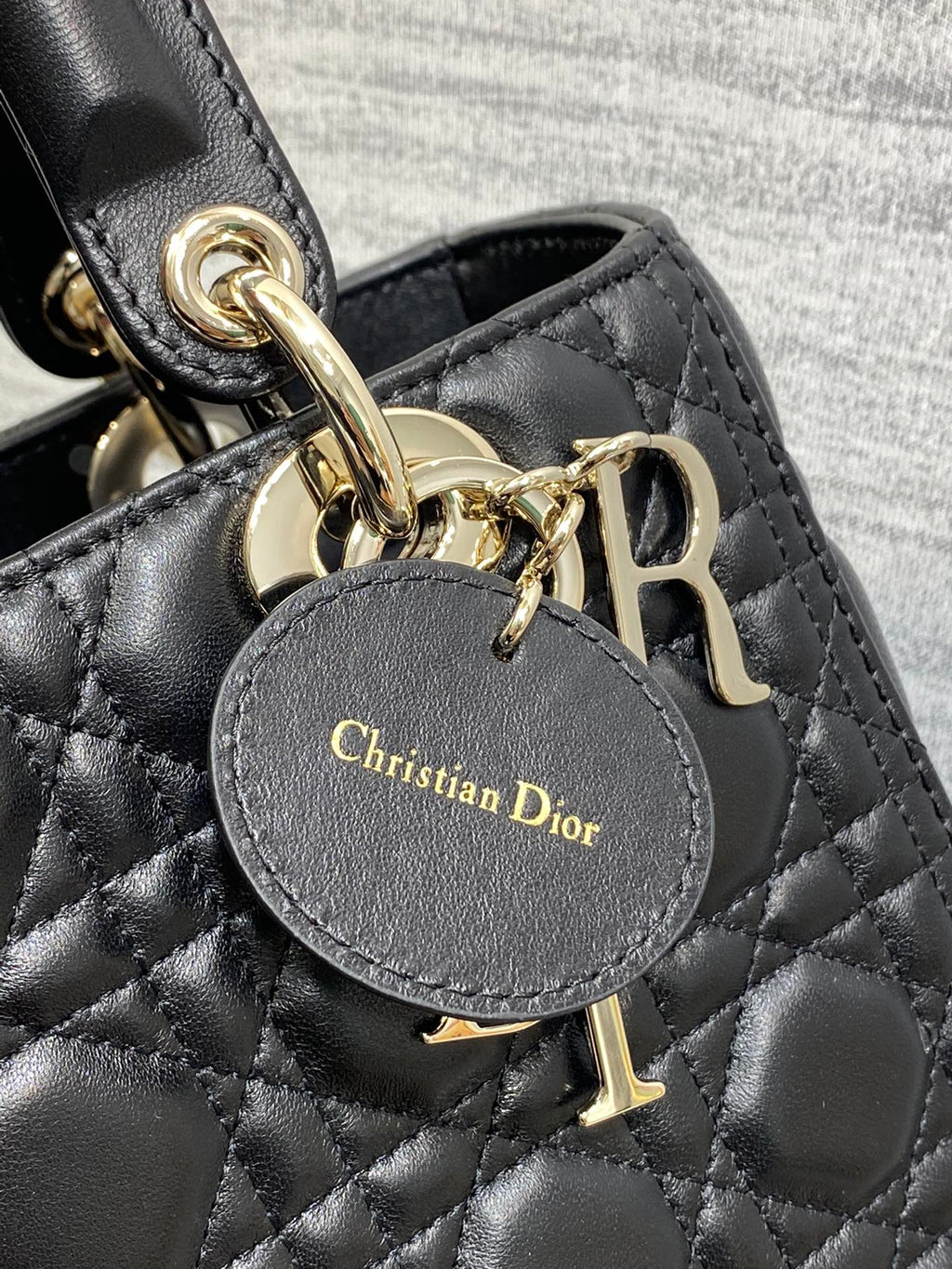 Dior Lady Dior Large Bag Black Cannage Lambskin Light Gold Hardware