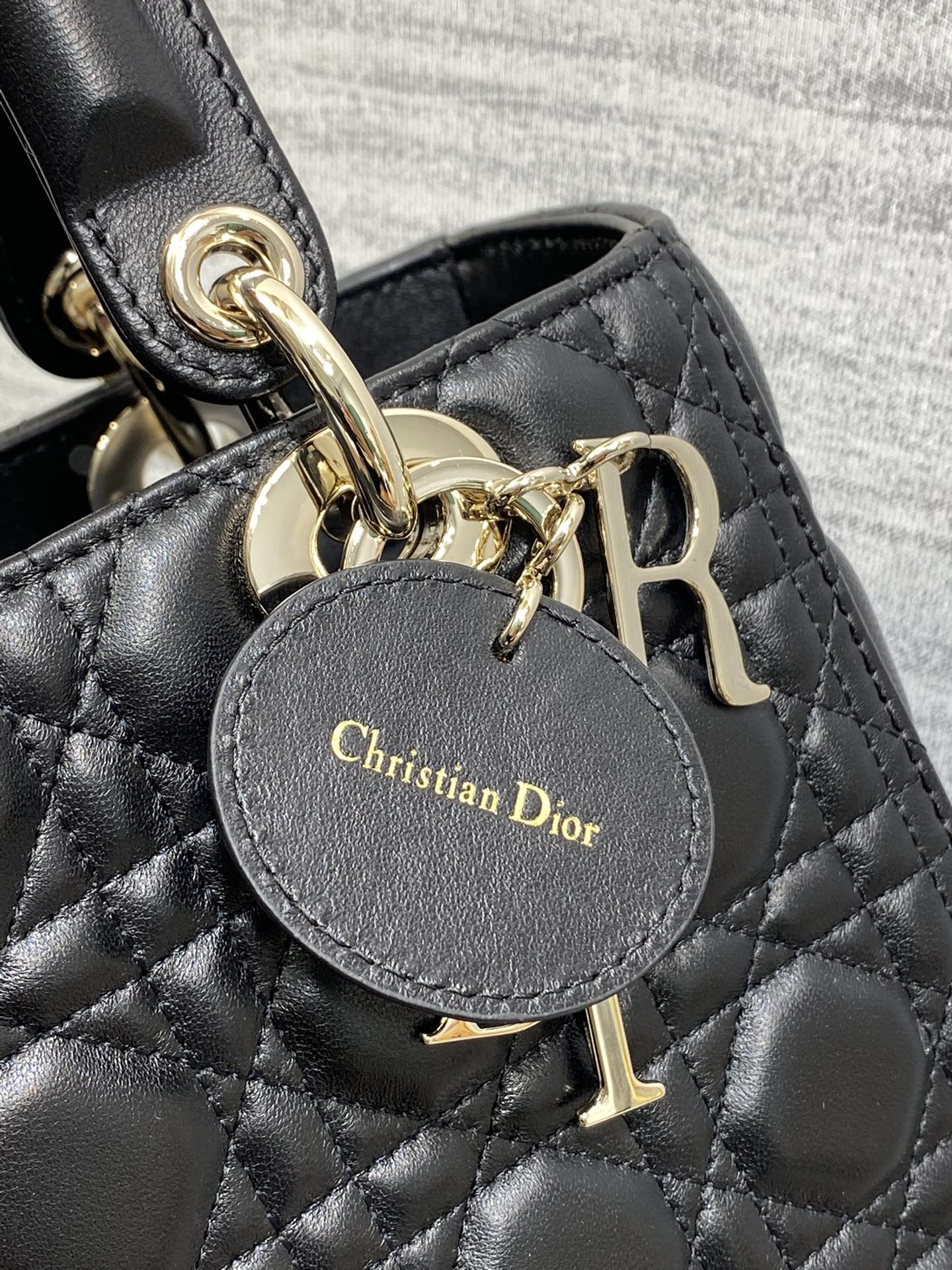 Dior Lady Dior Large Bag Black Cannage Lambskin Light Gold Hardware