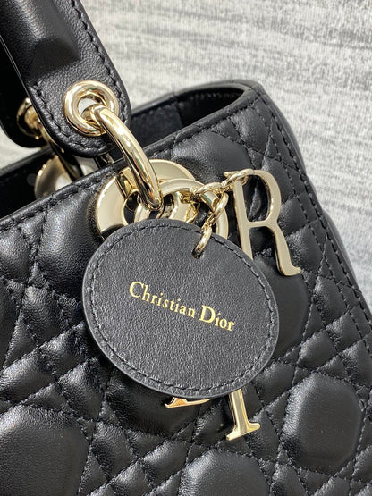 Dior Lady Dior Large Bag Black Cannage Lambskin Light Gold Hardware