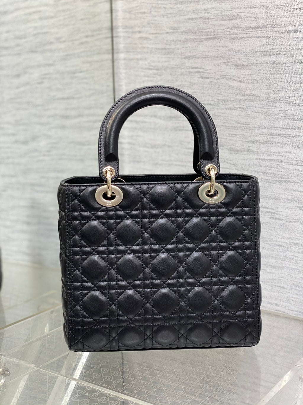 Dior Lady Dior Large Bag Black Cannage Lambskin Light Gold Hardware
