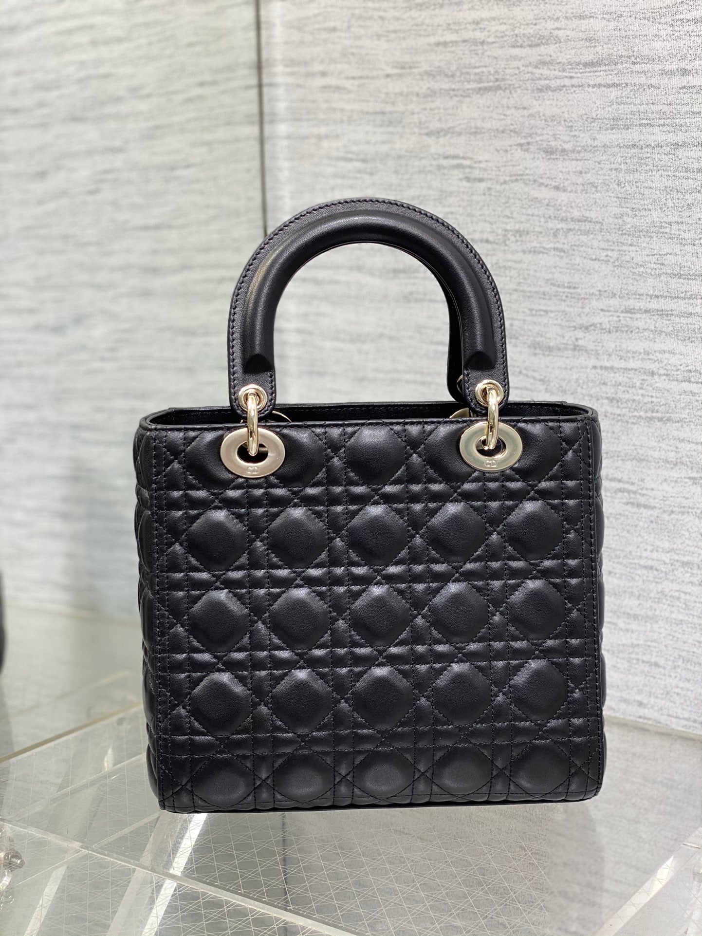 Dior Lady Dior Large Bag Black Cannage Lambskin Light Gold Hardware