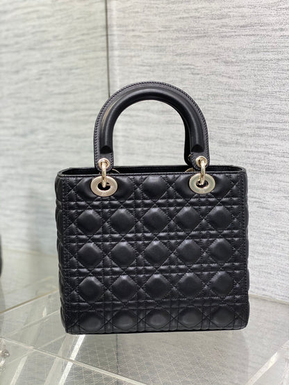 Dior Lady Dior Large Bag Black Cannage Lambskin Light Gold Hardware