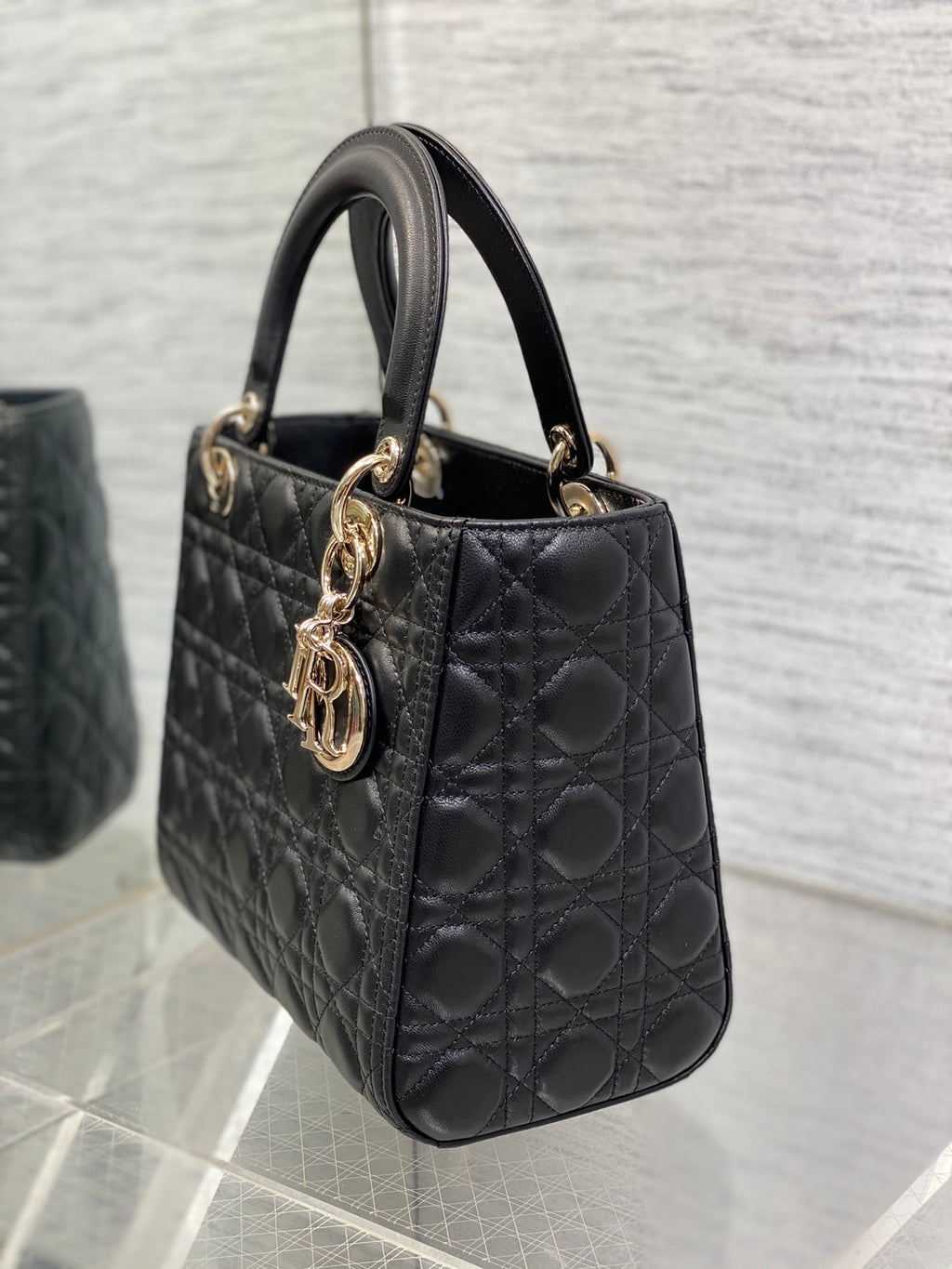 Dior Lady Dior Large Bag Black Cannage Lambskin Light Gold Hardware