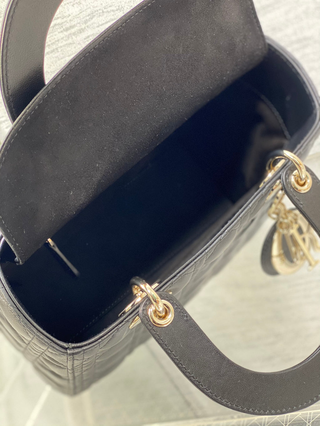 Dior Lady Dior Large Bag Black Cannage Lambskin Light Gold Hardware