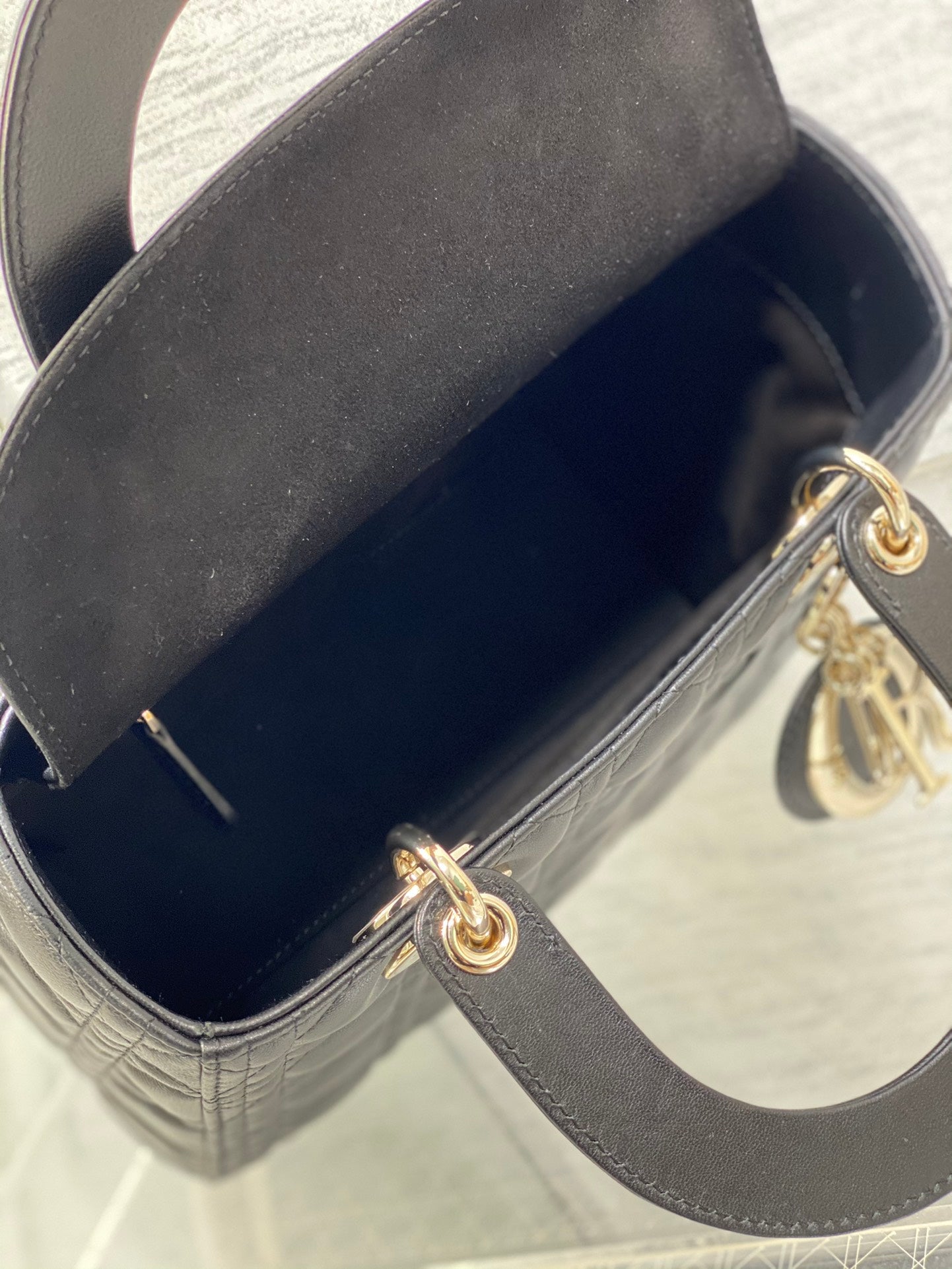Dior Lady Dior Large Bag Black Cannage Lambskin Light Gold Hardware