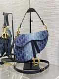 Dior Saddle Bag — Blue Denim Oblique Jacquard with Gold Hardware
