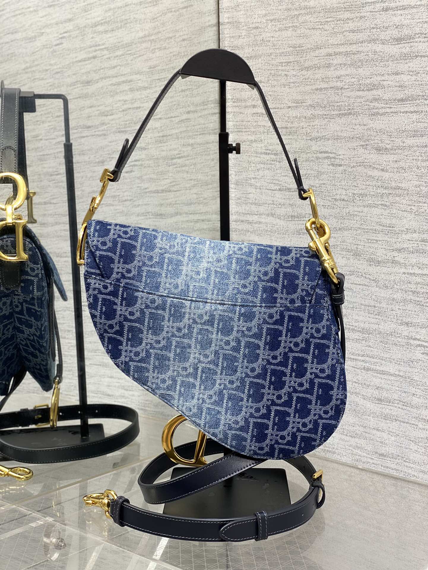 Dior Saddle Bag — Blue Denim Oblique Jacquard with Gold Hardware