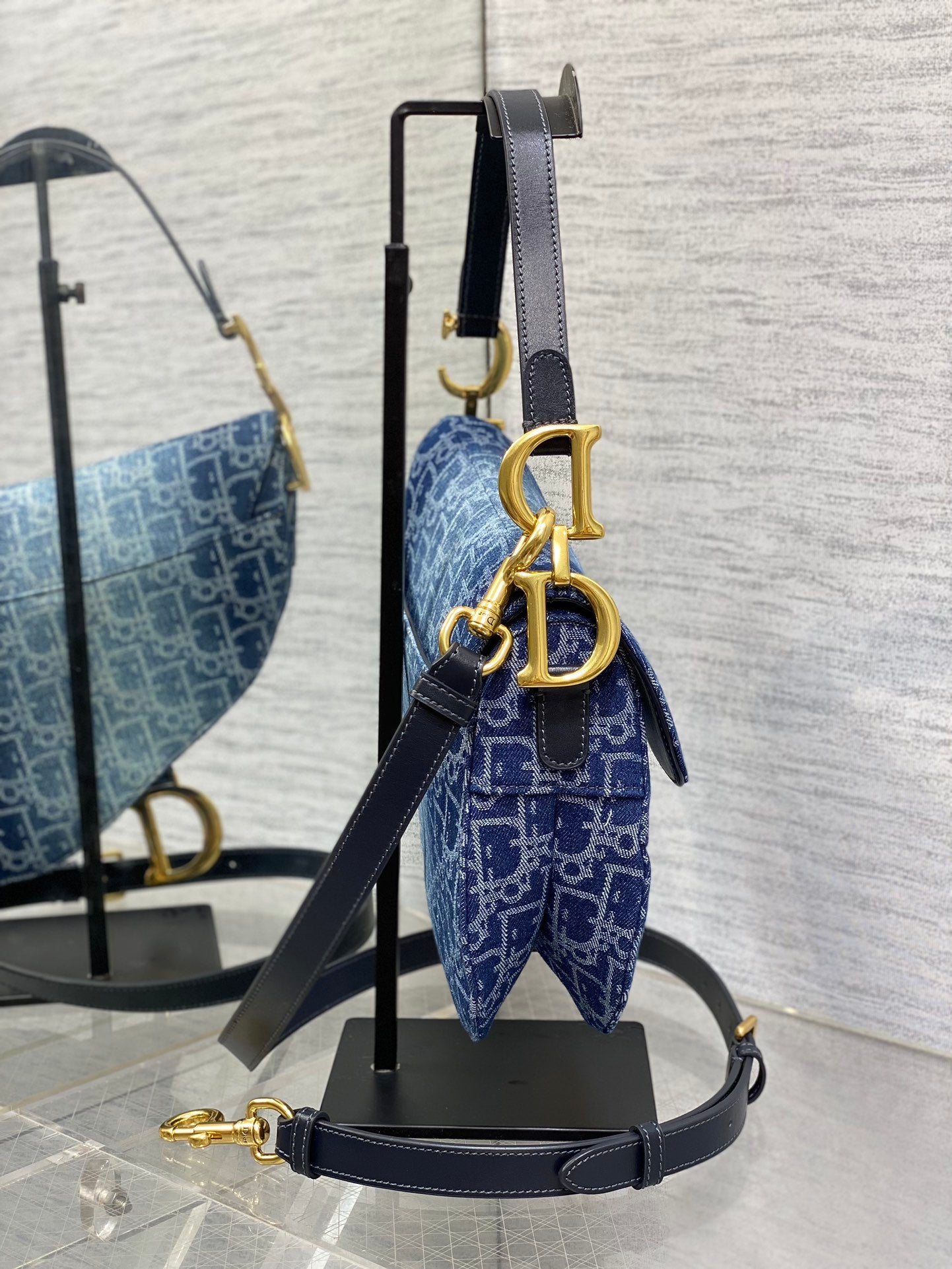 Dior Saddle Bag — Blue Denim Oblique Jacquard with Gold Hardware