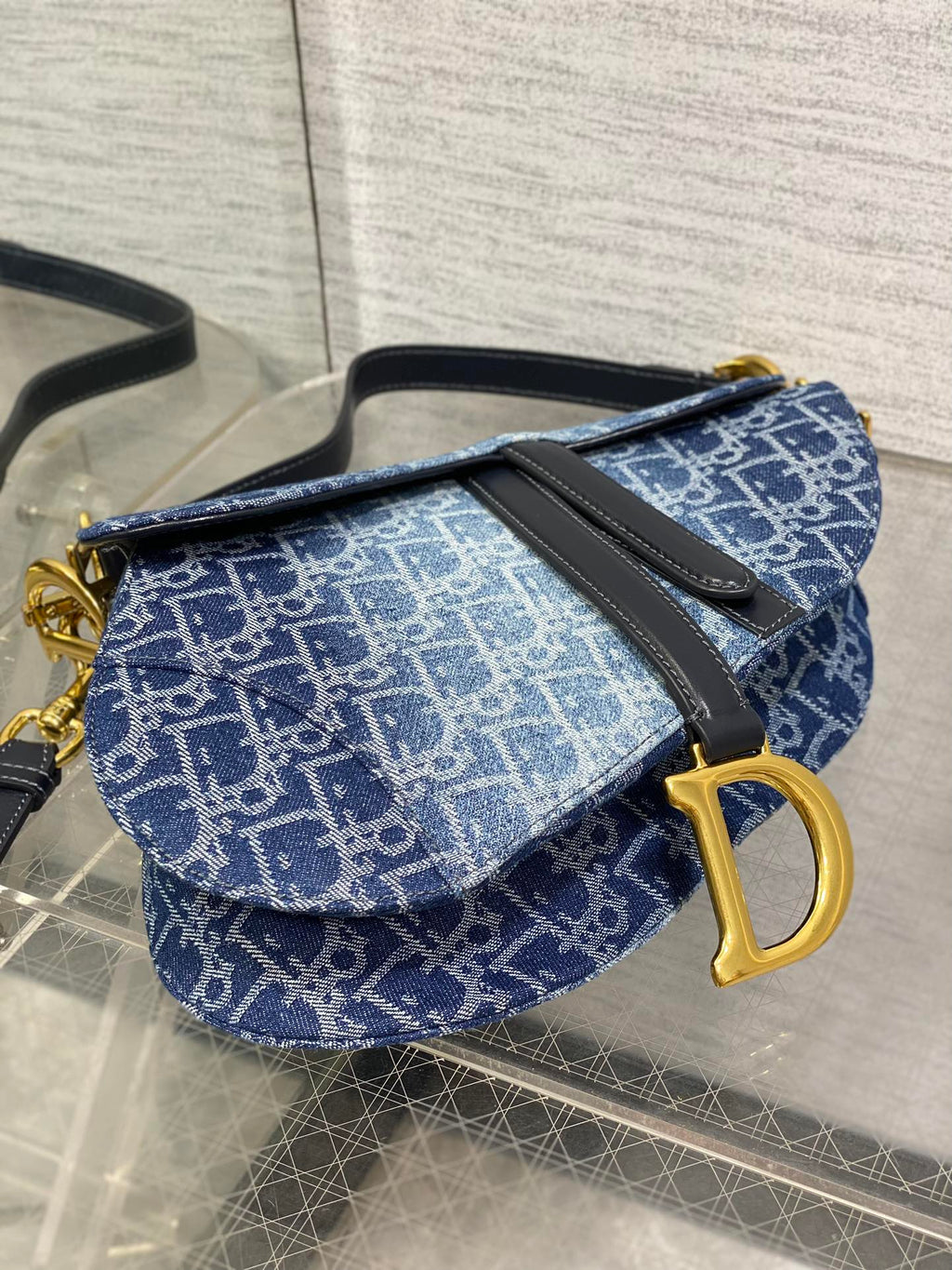 Dior Saddle Bag — Blue Denim Oblique Jacquard with Gold Hardware