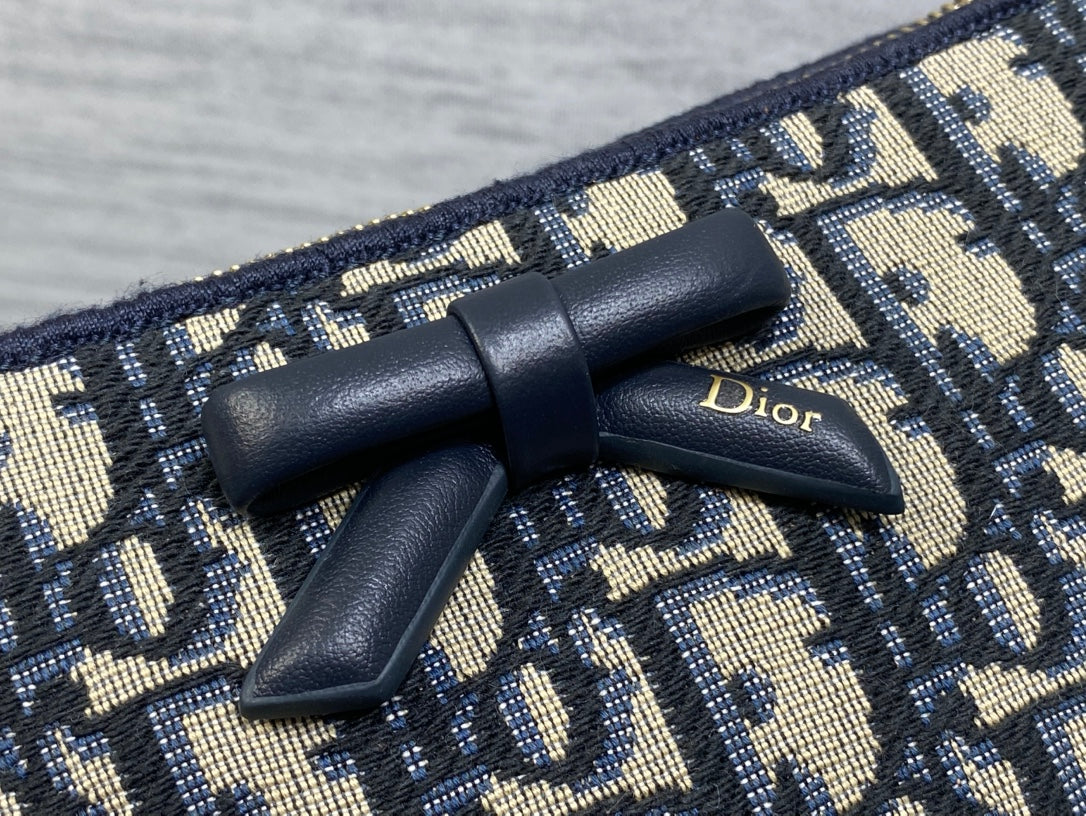 Dior Oblique Bow Chain Bag — Navy Oblique Jacquard Canvas with Black Leather Bow and Gold Hardware