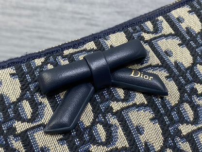 Dior Oblique Bow Chain Bag — Navy Oblique Jacquard Canvas with Black Leather Bow and Gold Hardware