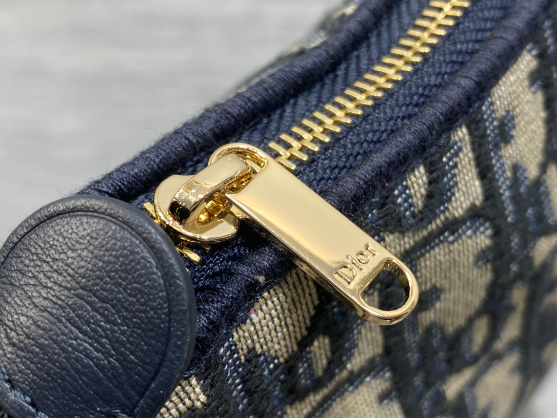 Dior Oblique Bow Chain Bag — Navy Oblique Jacquard Canvas with Black Leather Bow and Gold Hardware