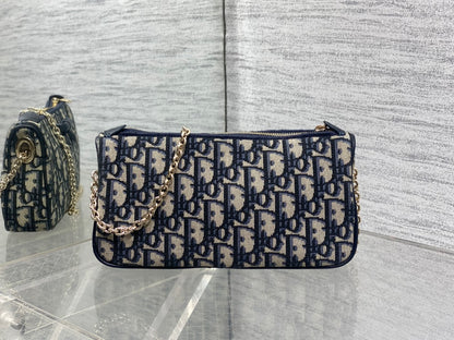 Dior Oblique Bow Chain Bag — Navy Oblique Jacquard Canvas with Black Leather Bow and Gold Hardware