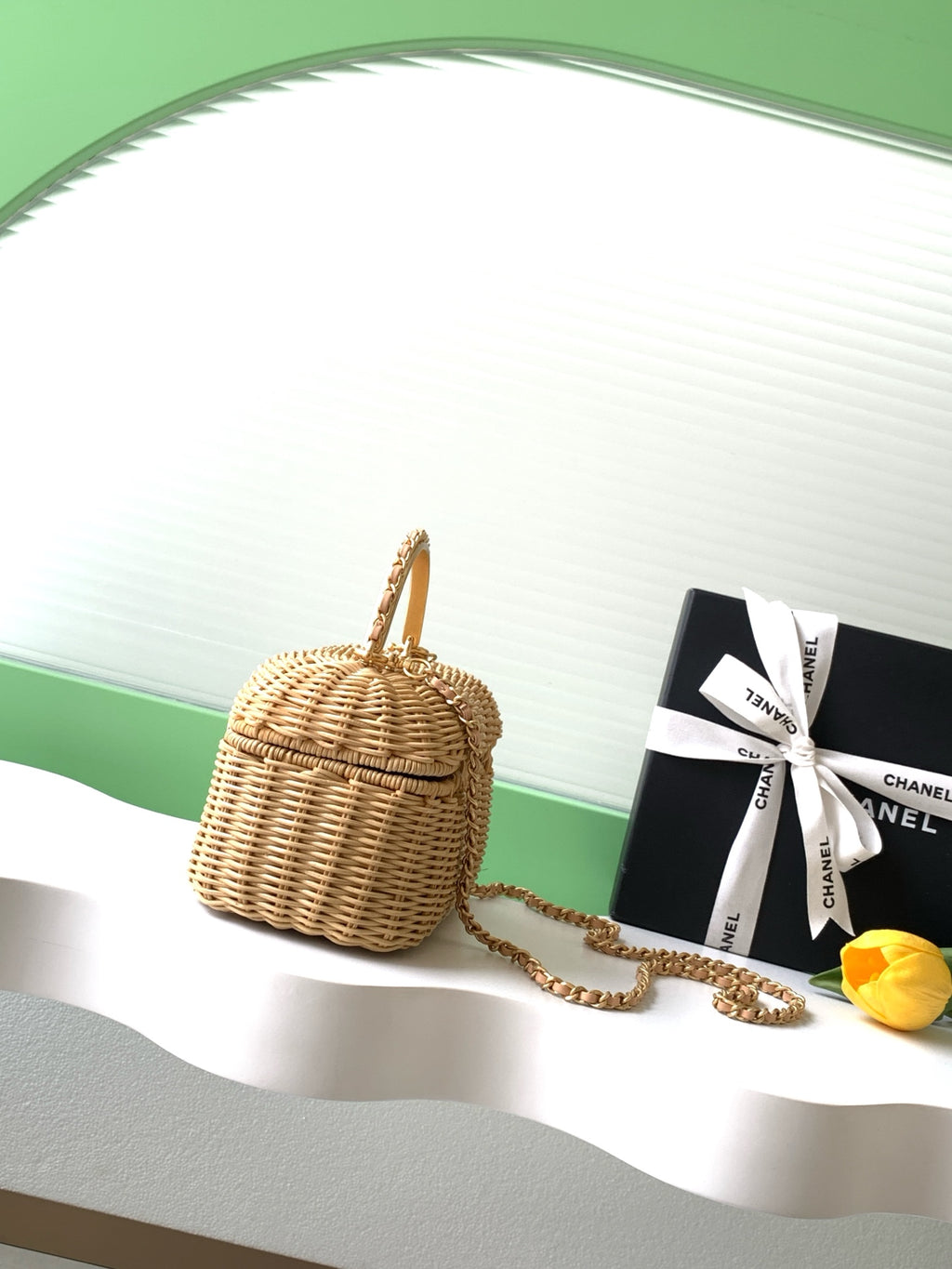 Chanel 26C Wicker Box Bag — Natural Rattan with Gold Hardware