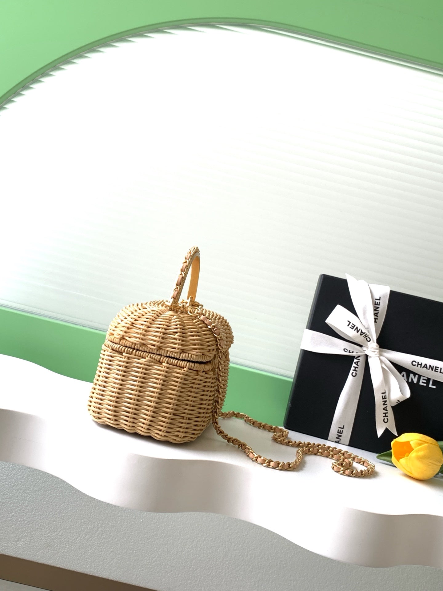 Chanel 26C Wicker Box Bag — Natural Rattan with Gold Hardware