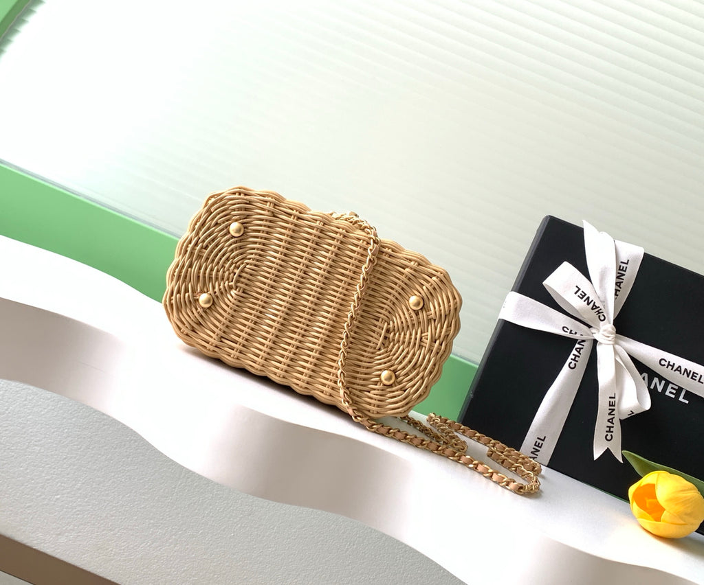 Chanel 26C Wicker Box Bag — Natural Rattan with Gold Hardware