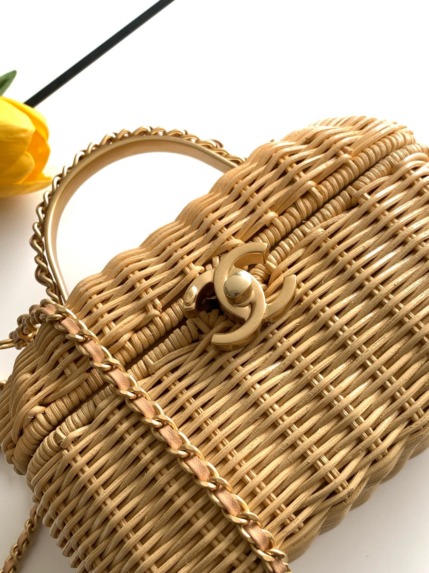 Chanel 26C Wicker Box Bag — Natural Rattan with Gold Hardware