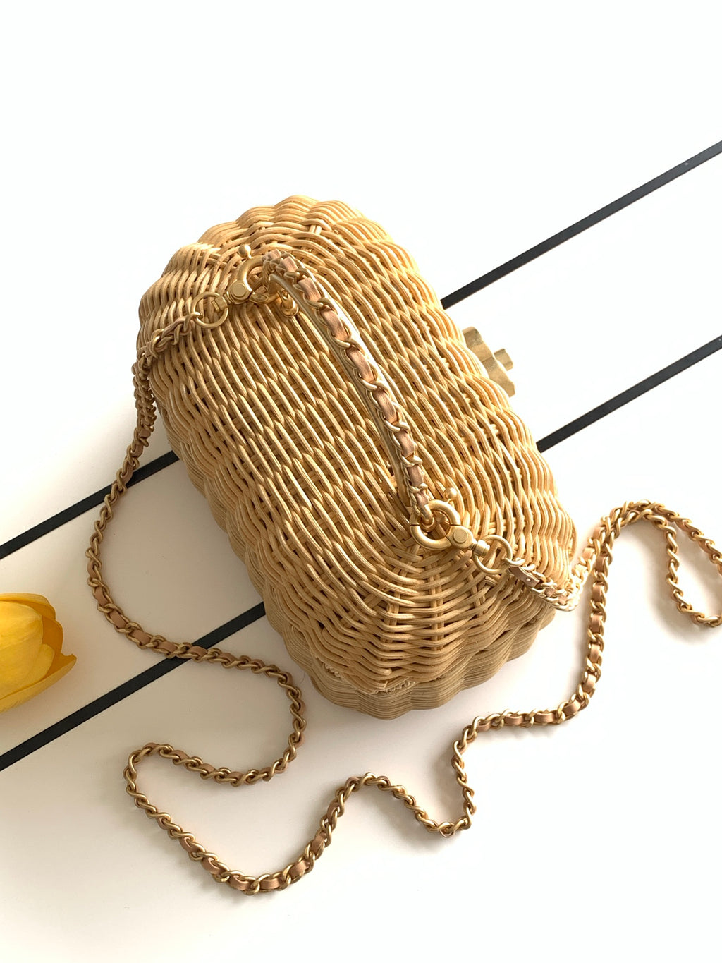 Chanel 26C Wicker Box Bag — Natural Rattan with Gold Hardware