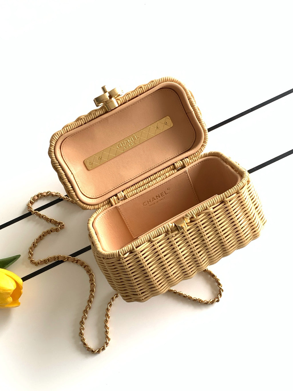 Chanel 26C Wicker Box Bag — Natural Rattan with Gold Hardware
