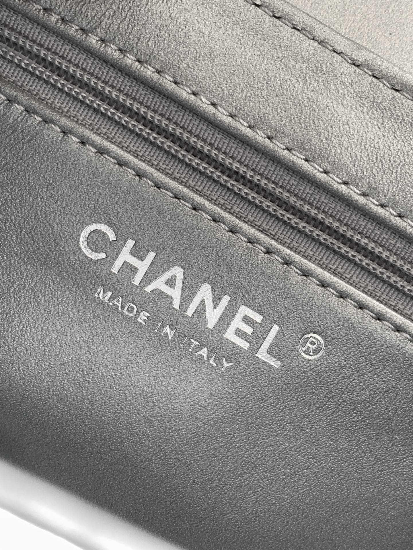 Chanel 26C Kelly Bag — Silver Quilted Patent Leather with Silver Hardware