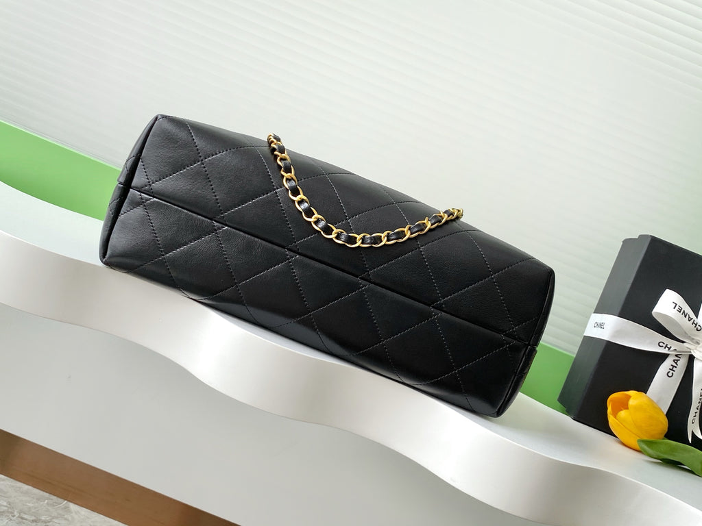 Chanel 25A Métiers d'Art Tote — Camel Suede & Black Caviar Leather with Gold Hardware
