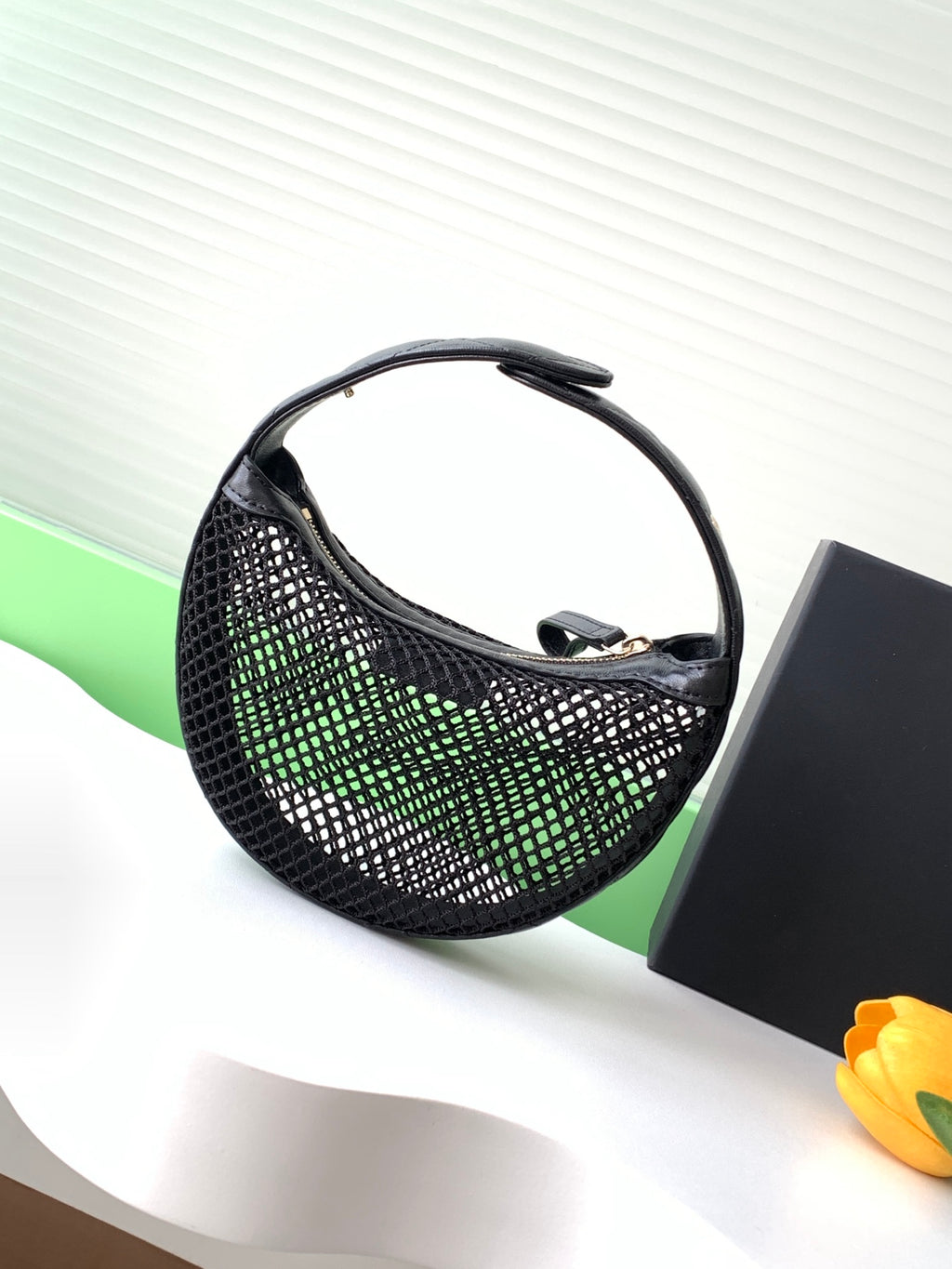 Chanel 25S Hula Hoop Mesh Bag — Black Mesh & Patent Leather with Silver Hardware