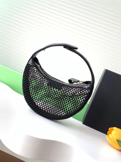 Chanel 25S Hula Hoop Mesh Bag — Black Mesh & Patent Leather with Silver Hardware