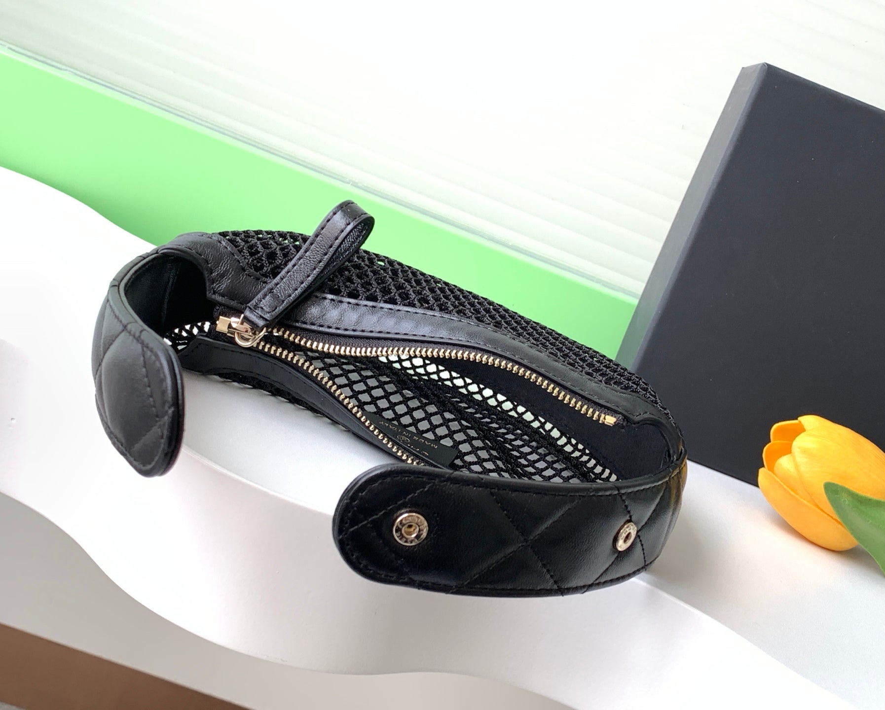 Chanel 25S Hula Hoop Mesh Bag — Black Mesh & Patent Leather with Silver Hardware