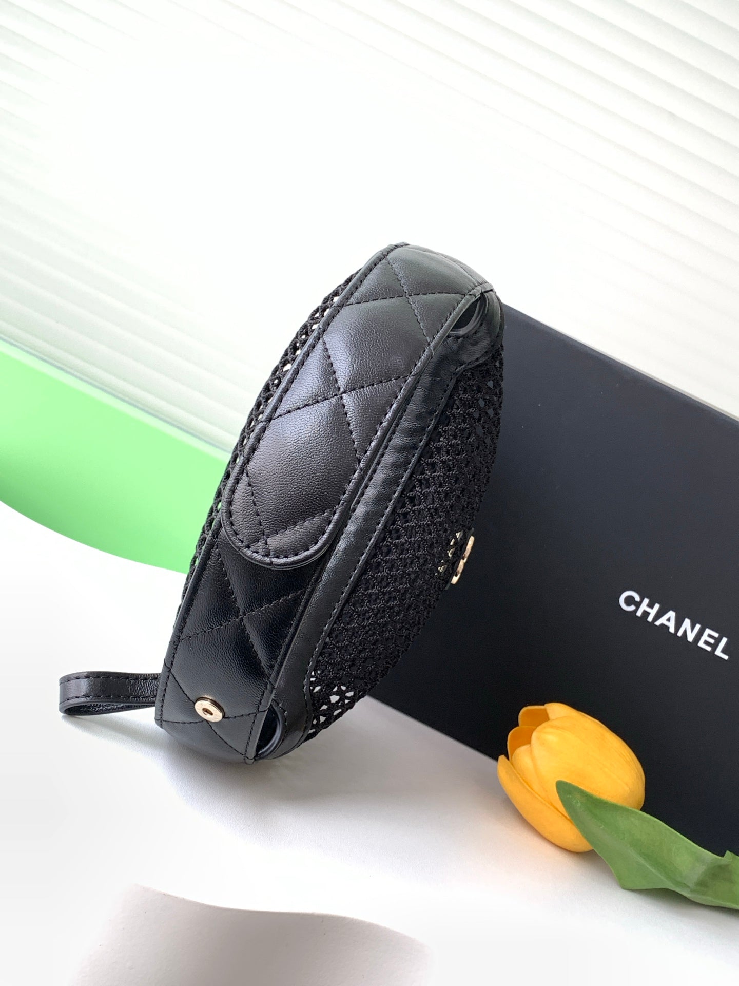 Chanel 25S Hula Hoop Mesh Bag — Black Mesh & Patent Leather with Silver Hardware