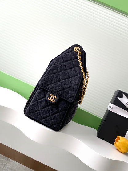 Chanel 25P Quilted Denim Drawstring Bucket Bag