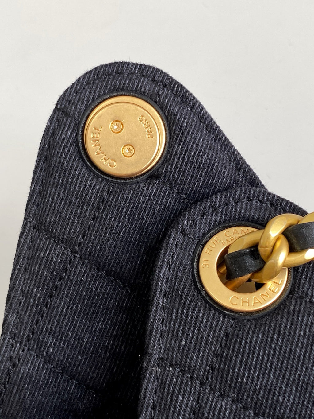 Chanel 25P Quilted Denim Drawstring Bucket Bag