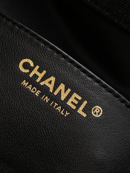 Chanel 25P Quilted Denim Drawstring Bucket Bag