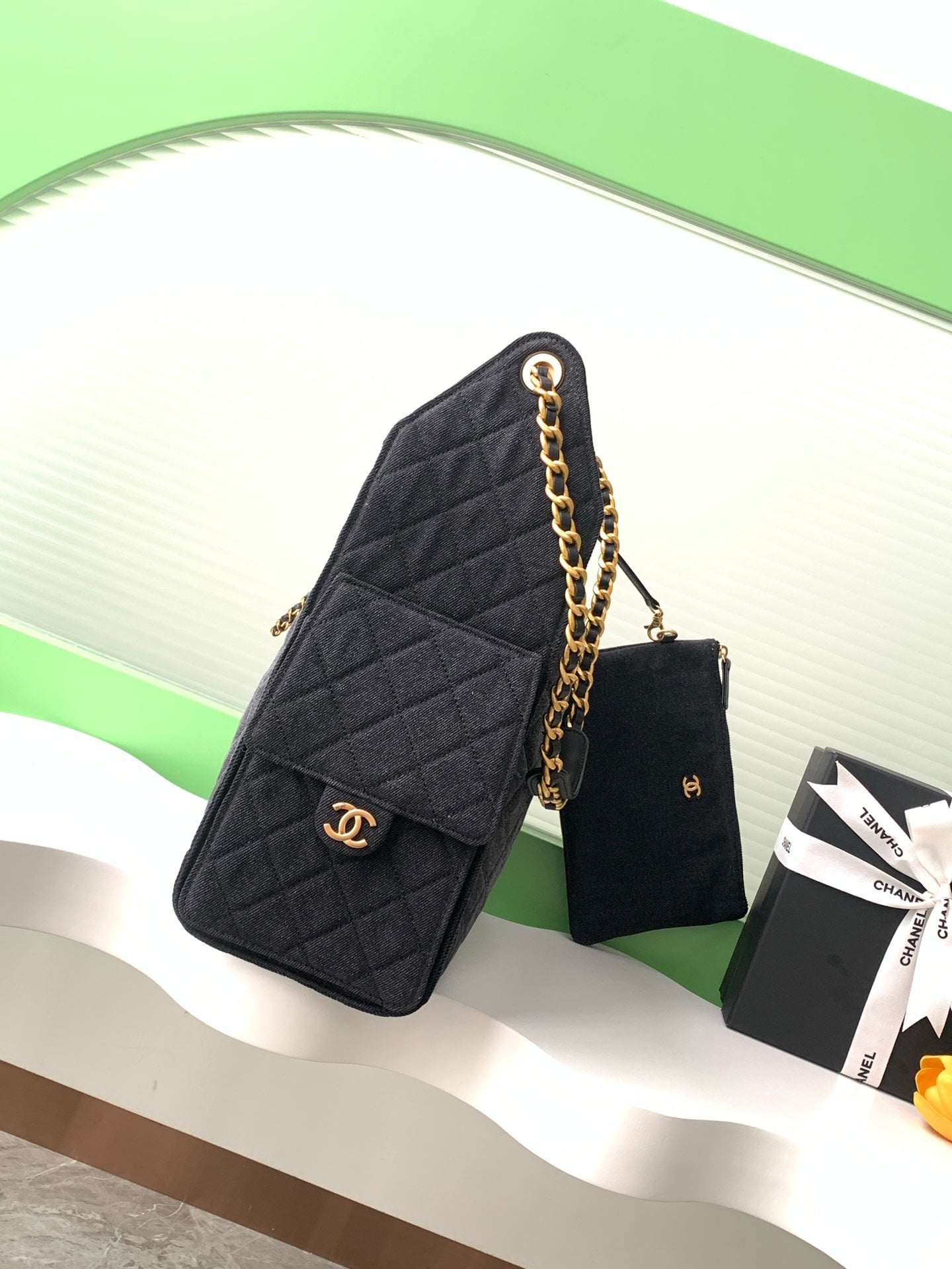 Chanel 25P Quilted Denim Drawstring Bucket Bag — Large