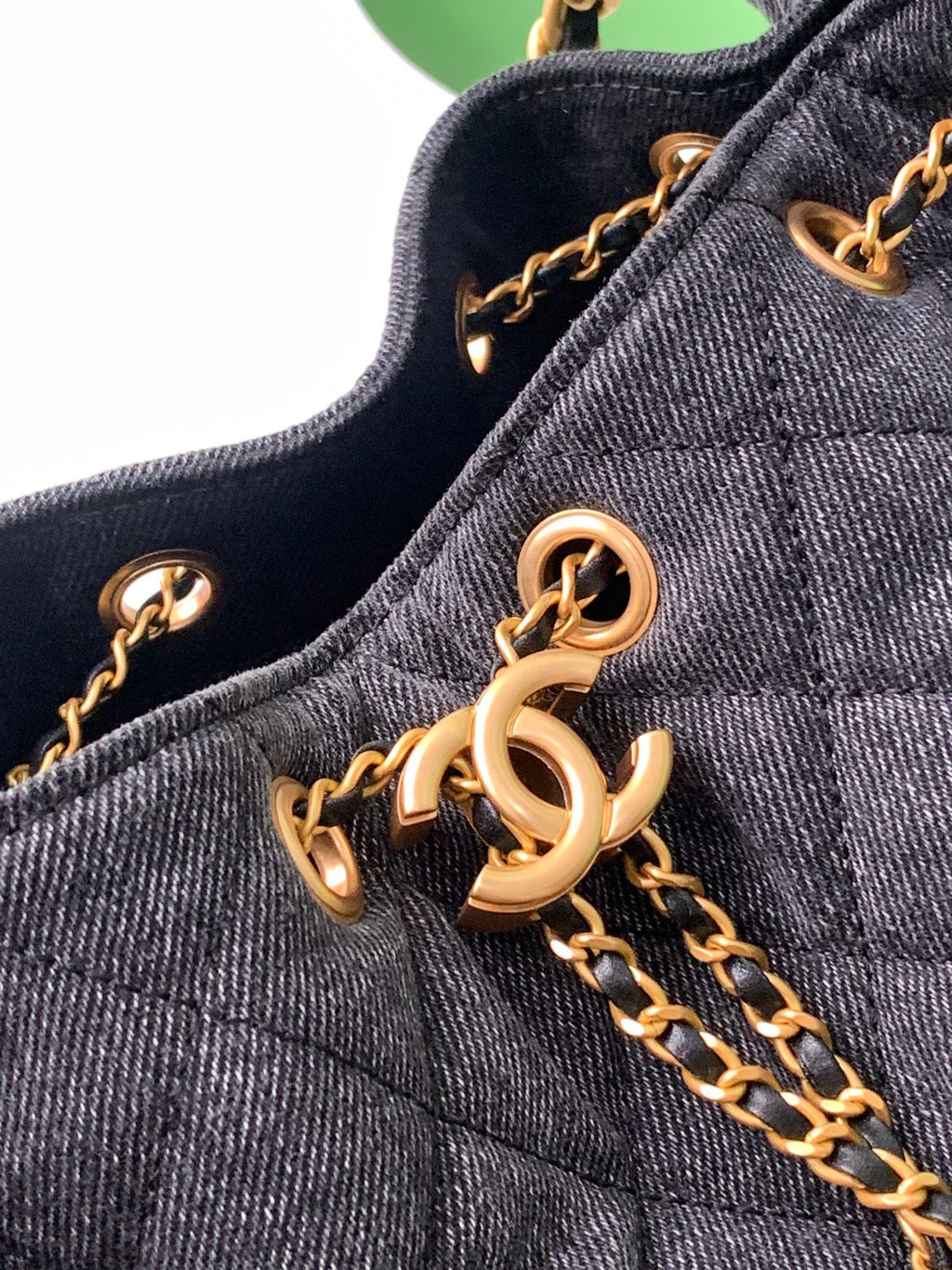 Chanel 25P Quilted Denim Drawstring Bucket Bag — Large