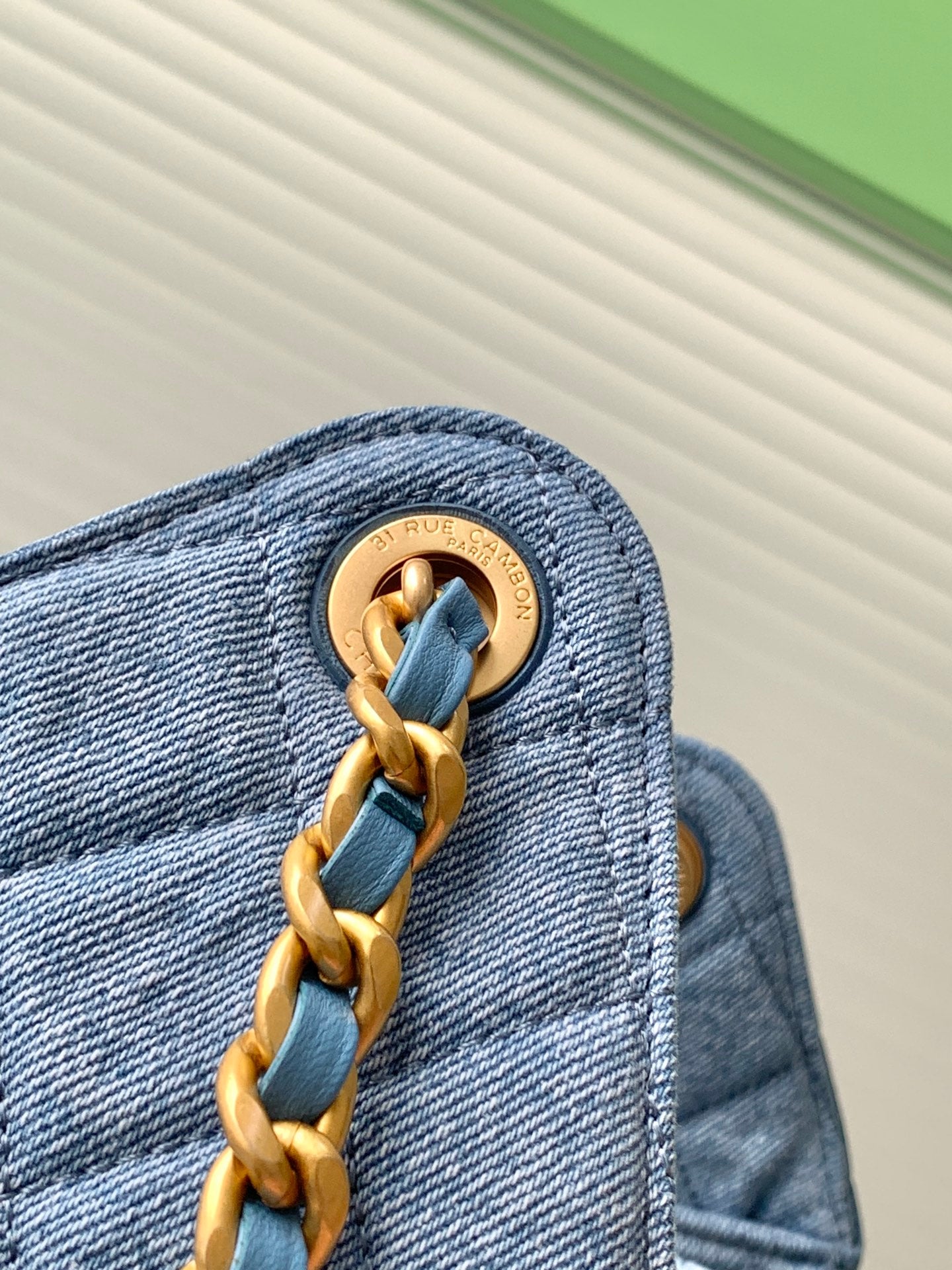 Chanel 25P Quilted Denim Drawstring Bucket Bag — Light Blue