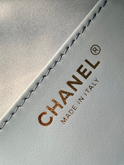 Chanel 25P Quilted Denim Drawstring Bucket Bag — Light Blue