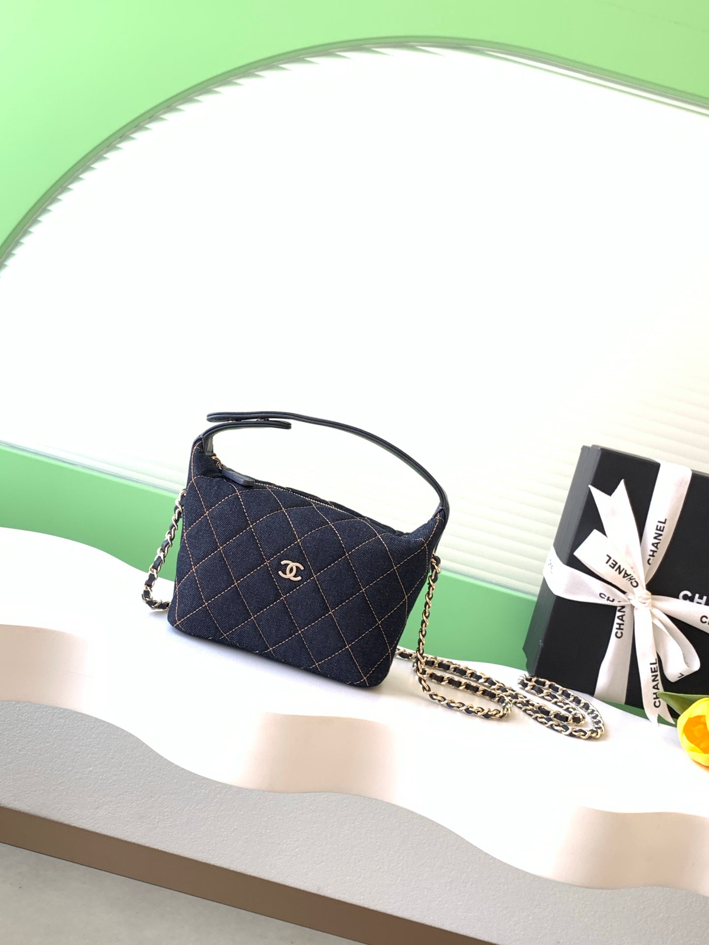 Chanel 26P Quilted Denim Lunch Box Bag — Dark Navy