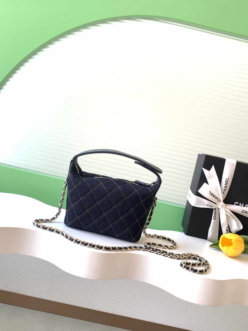 Chanel 26P Quilted Denim Lunch Box Bag — Dark Navy