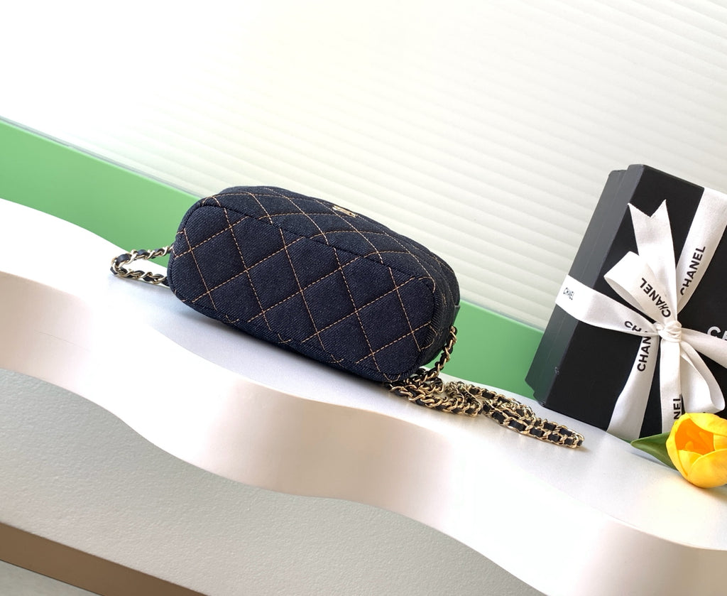 Chanel 26P Quilted Denim Lunch Box Bag — Dark Navy