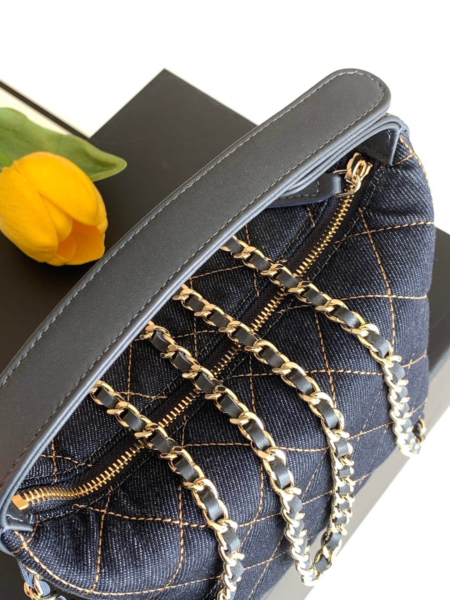 Chanel 26P Quilted Denim Lunch Box Bag — Dark Navy