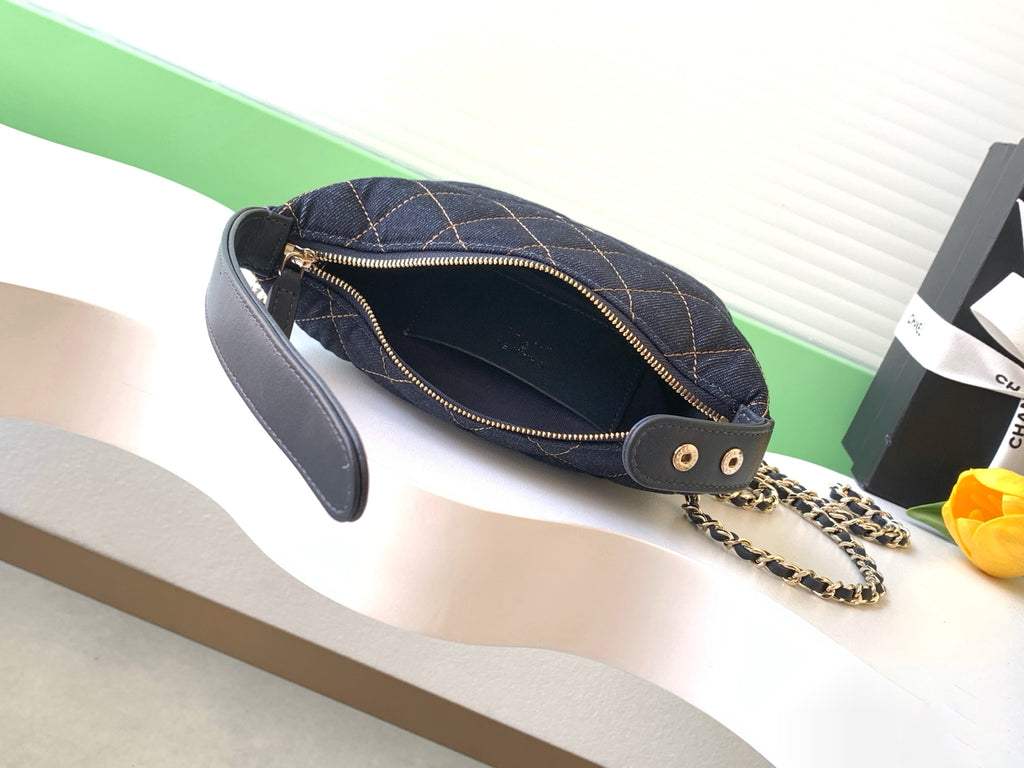 Chanel 26P Quilted Denim Lunch Box Bag — Dark Navy