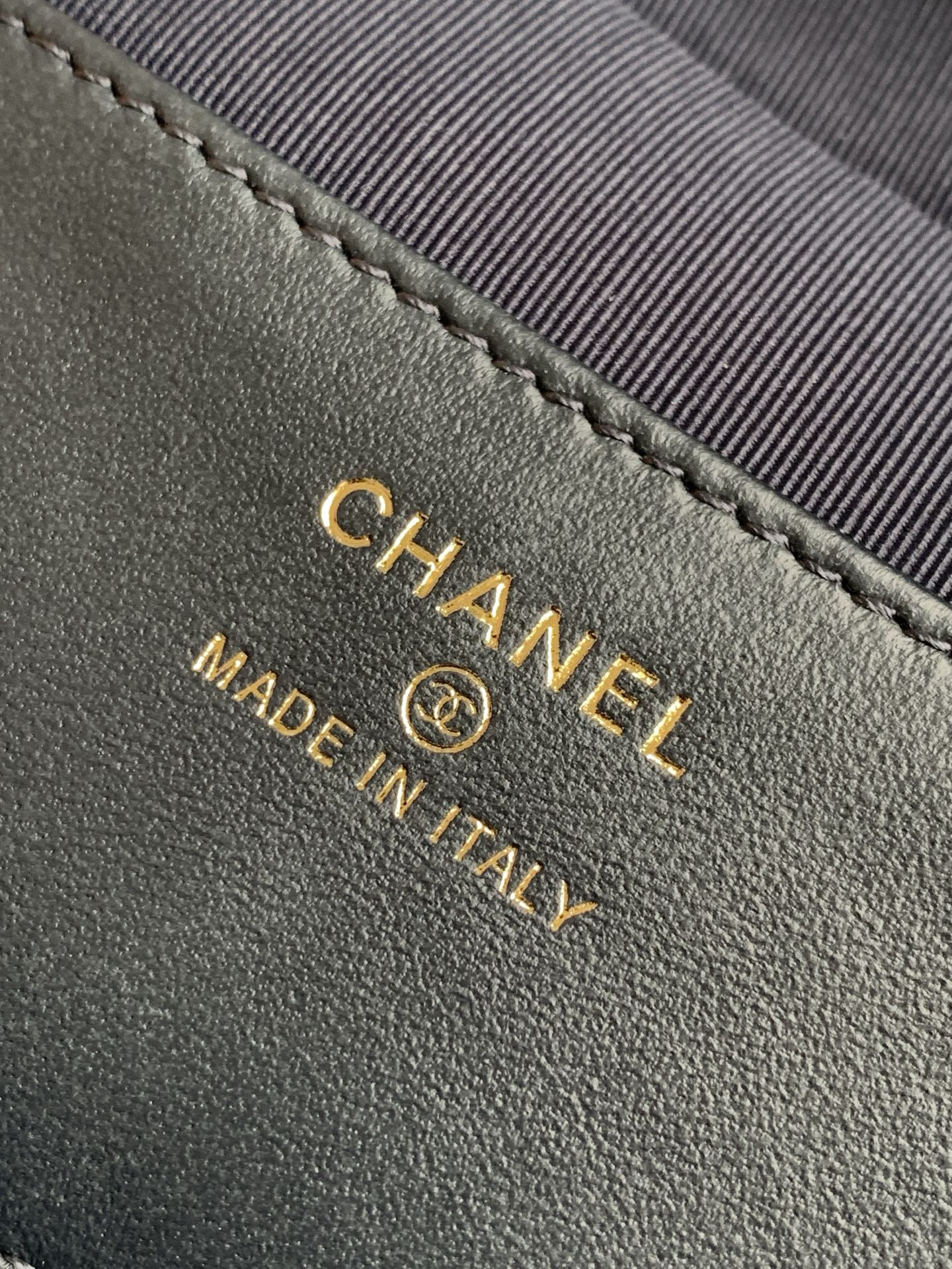 Chanel 26P Quilted Denim Vanity Case — Dark Navy with Gold Stitching