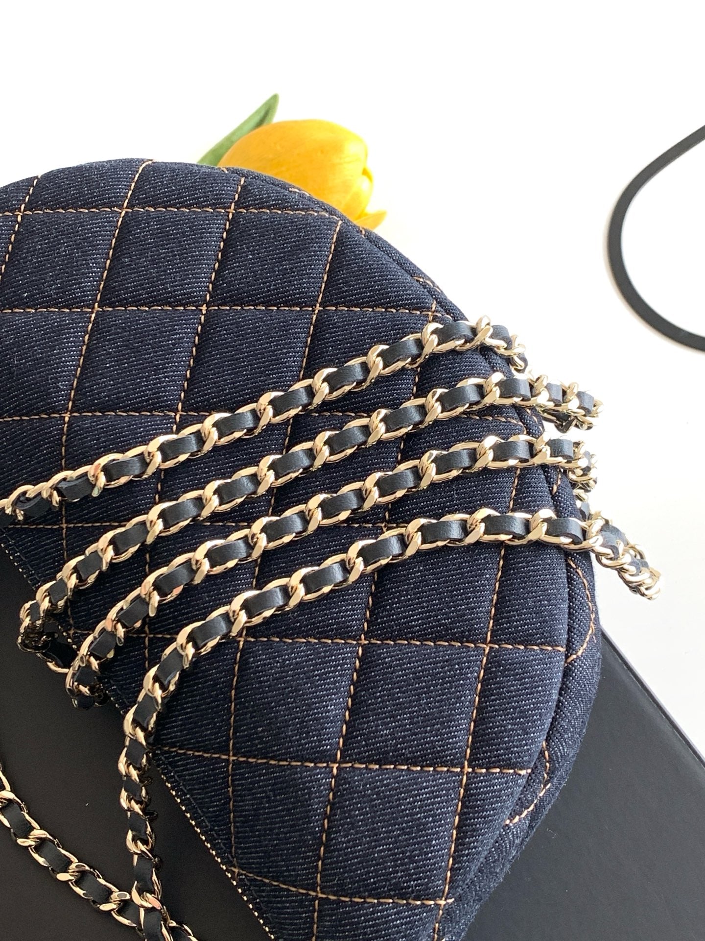 Chanel 26P Quilted Denim Hobo Chain Bag — Dark Navy with Gold Hardware