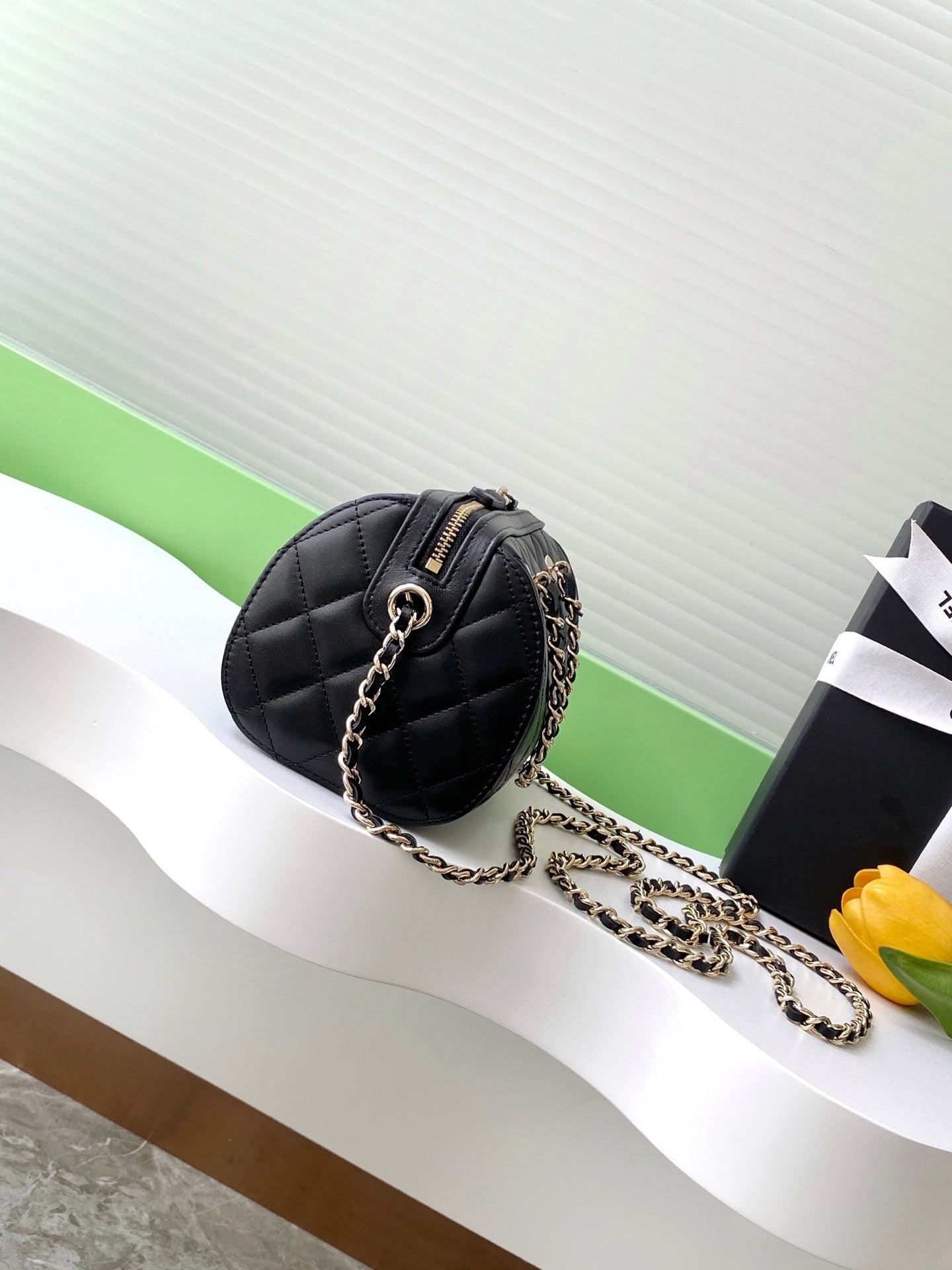 Chanel 25P Quilted Lambskin Bowling Bag — Black with Silver Hardware